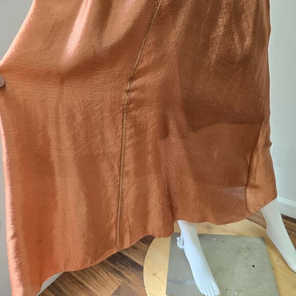 Peruvian Connection Midi Dress Size M Copper Rust Lined 100% Silk Strappy Layer - Picture 4 of 9